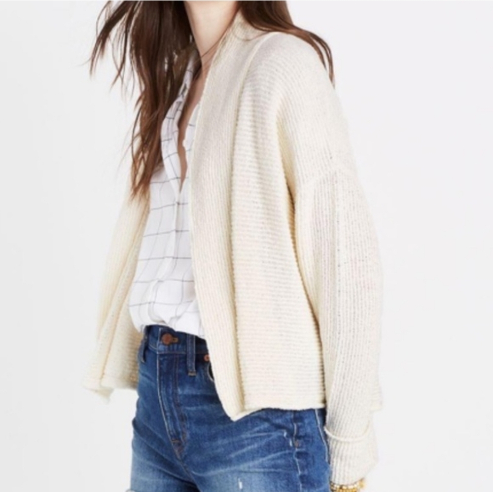 Madewell Cream Open-Front Ribbed Cardigan